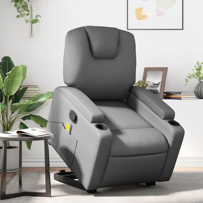 Stella Homewares Stand up Massage Recliner Chair Grey Faux Leather