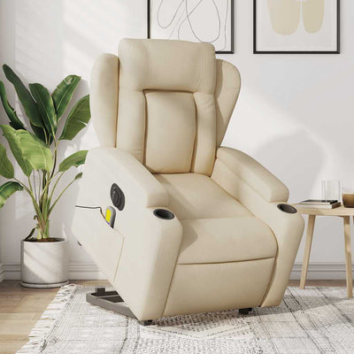 Stella Homewares Electric Stand up Massage Recliner Chair Cream Fabric