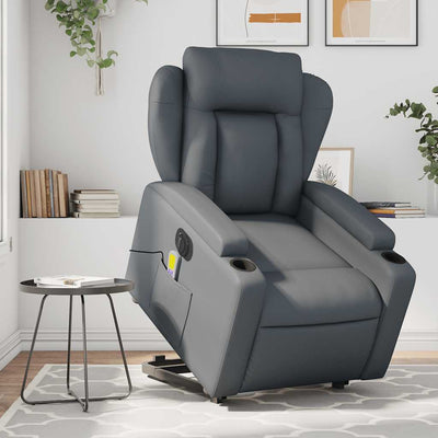 Stella Homewares Electric Stand up Massage Recliner Chair Grey Faux Leather