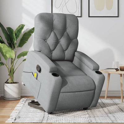 Stella Homewares Stand up Massage Recliner Chair Light Grey Fabric