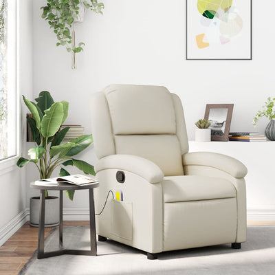 Stella Homewares Massage Recliner Chair Cream Faux Leather