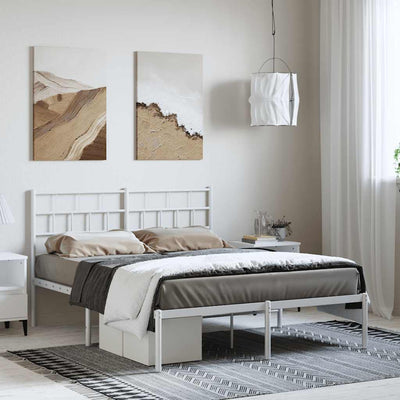 Stella Homewares Metal Bed Frame without Mattress with Headboard White 135x190 cm