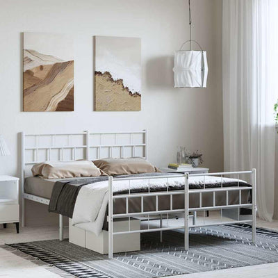 Stella Homewares Metal Bed Frame without Mattress with Footboard White 150x200 cm