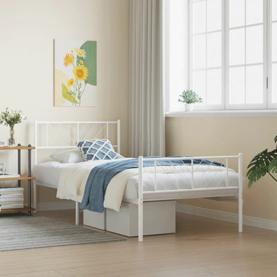 Stella Homewares Metal Bed Frame without Mattress with Footboard White 107x203 cm King Single