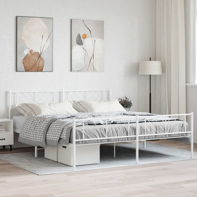 Stella Homewares Metal Bed Frame without Mattress with Footboard White 183x203 cm King