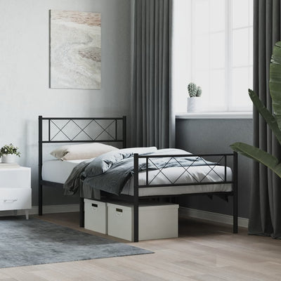 Stella Homewares Metal Bed Frame without Mattress with Footboard Black 107x203 cm King Single
