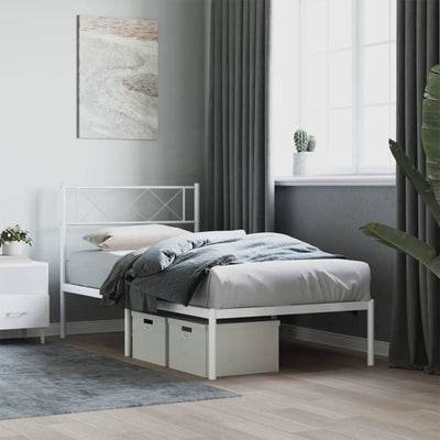 Stella Homewares Metal Bed Frame without Mattress with Headboard White 107x203 cm King Single