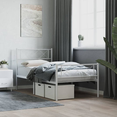 Stella Homewares Metal Bed Frame without Mattress with Footboard White 107x203 cm King Single