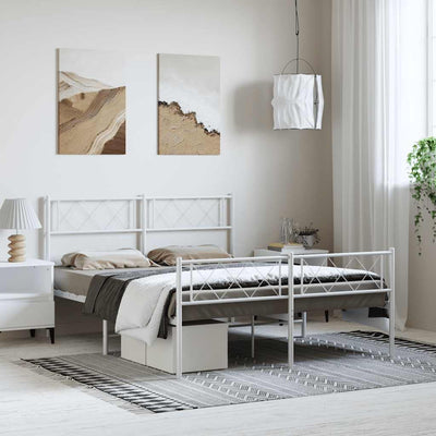 Stella Homewares Metal Bed Frame without Mattress with Footboard White 150x200 cm