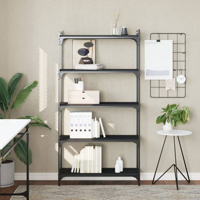 Stella Homewares Bookcase 5-Tier Black 80x30x154 cm Engineered Wood
