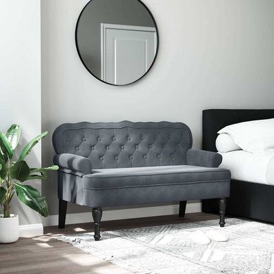 Stella Homewares Bench with Backrest Dark Grey 119.5x64.5x75 cm Velvet