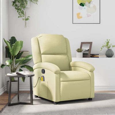 Stella Homewares Massage Recliner Chair Cream Real Leather