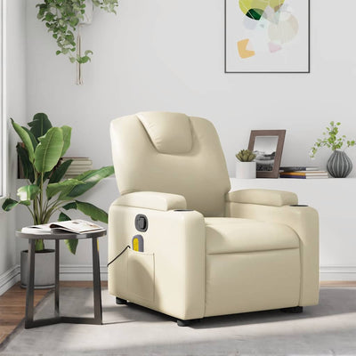 Stella Homewares Massage Recliner Chair Cream Faux Leather