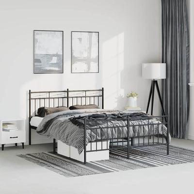 Stella Homewares Metal Bed Frame without Mattress with Footboard Black 150x200 cm