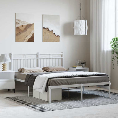 Stella Homewares Metal Bed Frame without Mattress with Headboard White 135x190 cm