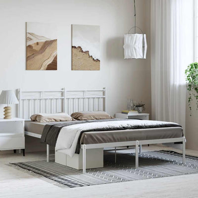 Stella Homewares Metal Bed Frame without Mattress with Headboard White 150x200 cm