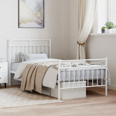 Stella Homewares Metal Bed Frame without Mattress with Footboard White 90x190 cm