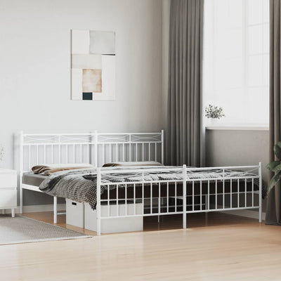 Stella Homewares Metal Bed Frame without Mattress with Footboard White 183x203 cm King