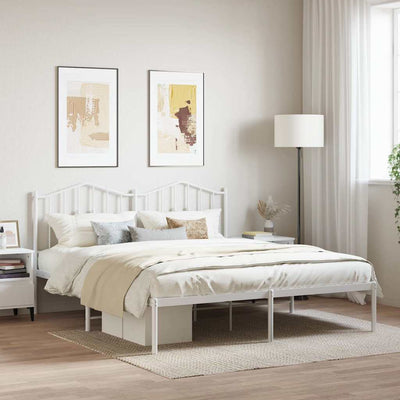 Stella Homewares Metal Bed Frame without Mattress with Headboard White 183x203 cm King