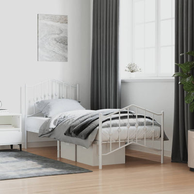 Stella Homewares Metal Bed Frame without Mattress with Footboard White 90x190 cm