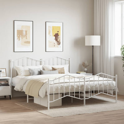 Stella Homewares Metal Bed Frame without Mattress with Footboard White 183x203 cm King