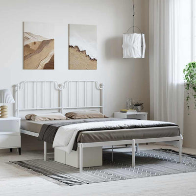 Stella Homewares Metal Bed Frame without Mattress with Headboard White 150x200 cm