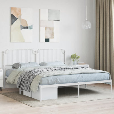 Stella Homewares Metal Bed Frame without Mattress with Headboard White 183x203 cm King
