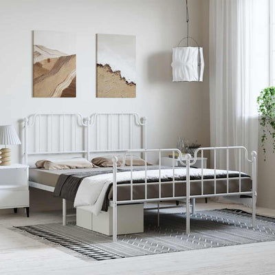 Stella Homewares Metal Bed Frame without Mattress with Footboard White 135x190 cm
