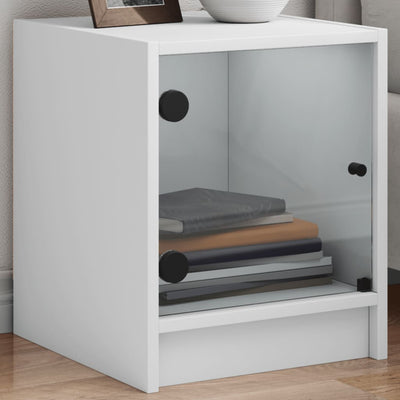 Stella Homewares Bedside Cabinet with Glass Door White 35x37x42 cm