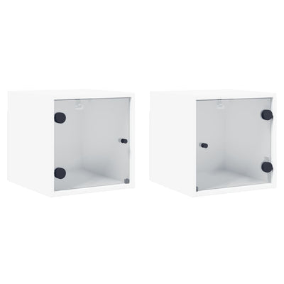 Stella Homewares Bedside Cabinets with Glass Doors 2 pcs White 35x37x35 cm