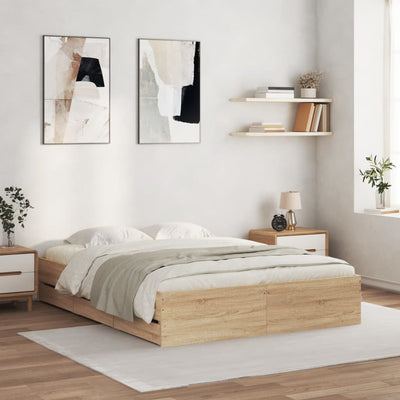 Stella Homewares Bed Frame with Drawers without Mattress Sonoma Oak 150x200 cm