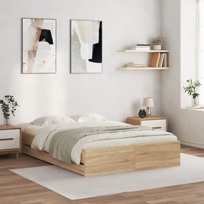 Stella Homewares Bed Frame with Drawers without Mattress Sonoma Oak 135x190 cm