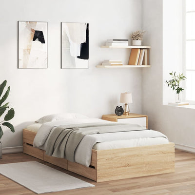 Stella Homewares Bed Frame with Drawers without Mattress Sonoma Oak 90x190 cm