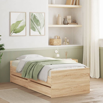 Stella Homewares Bed Frame with Drawers without Mattress Sonoma Oak 90x190 cm