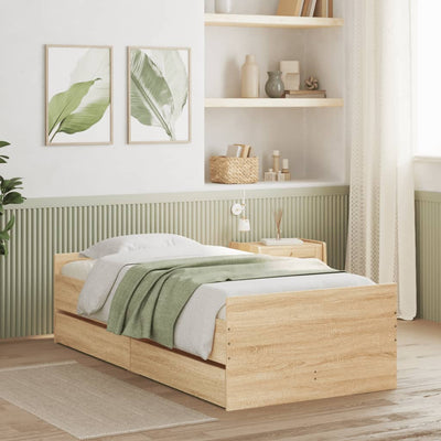 Stella Homewares Bed Frame with Drawers without Mattress Sonoma Oak 90x190 cm