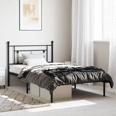Stella Homewares Metal Bed Frame without Mattress with Headboard Black 107x203 cm King Single