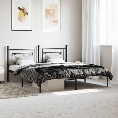 Stella Homewares Metal Bed Frame without Mattress with Headboard Black 183x203 cm King
