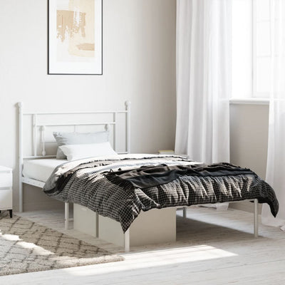 Stella Homewares Metal Bed Frame without Mattress with Headboard White 107x203 cm King Single