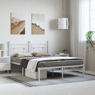 Stella Homewares Metal Bed Frame without Mattress with Headboard White 150x200 cm