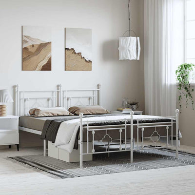 Stella Homewares Metal Bed Frame without Mattress with Footboard White 150x200 cm