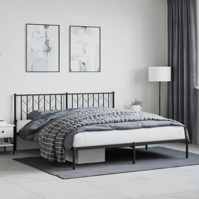 Stella Homewares Metal Bed Frame without Mattress with Headboard Black 183x203 cm King