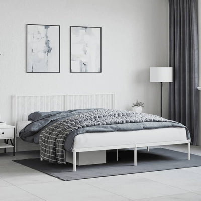 Stella Homewares Metal Bed Frame without Mattress with Headboard White 183x203 cm King