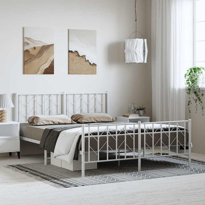 Stella Homewares Metal Bed Frame without Mattress with Footboard White 150x200 cm