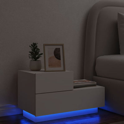 Stella Homewares Bedside Cabinet with LED Lights White 70x36x40.5 cm
