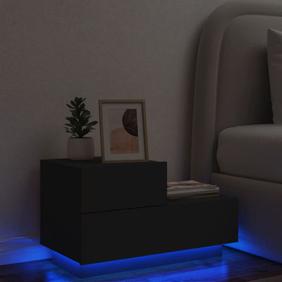 Stella Homewares Bedside Cabinet with LED Lights Black 70x36x40.5 cm