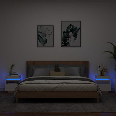 Stella Homewares Bedside Cabinets with LED Lights 2 pcs White 40x39x48.5 cm