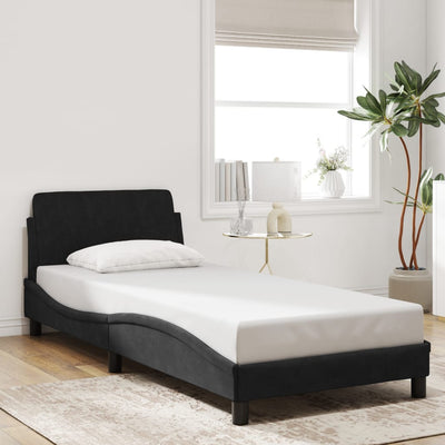 Stella Homewares Bed Frame with Headboard "Dover" Black 90x190 cm Velvet