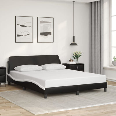 Stella Homewares Bed Frame "Dover" Black and White 152x203 cm Queen Faux Leather