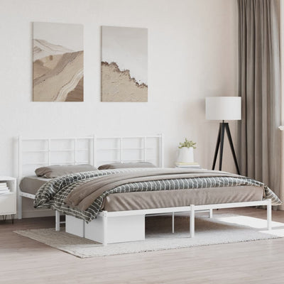 Stella Homewares Metal Bed Frame without Mattress with Headboard White 183x203 cm King