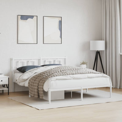 Stella Homewares Metal Bed Frame without Mattress with Headboard White 150x200 cm